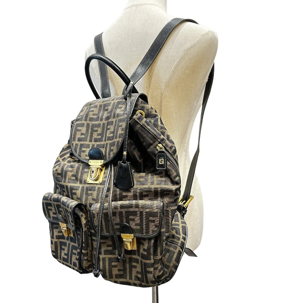 FENDI Backpack canvas canvas Khaki black Zucca Women Used