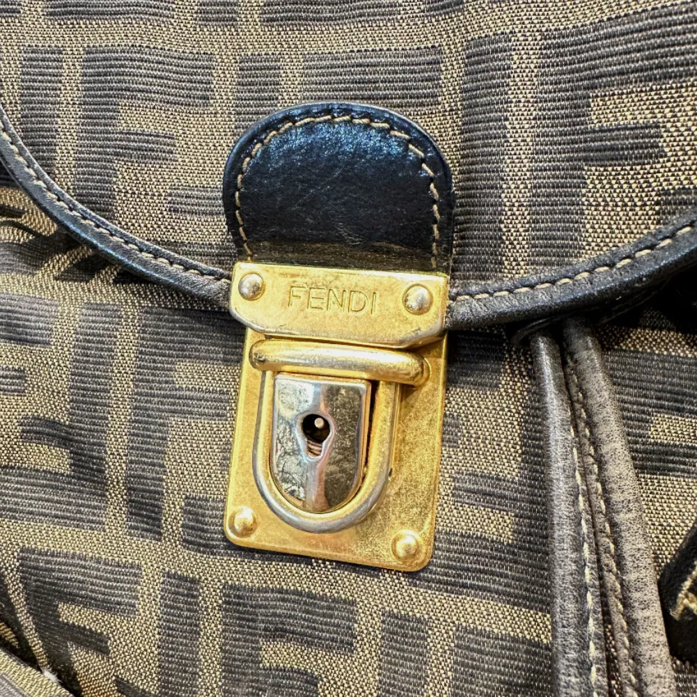 FENDI Backpack canvas canvas Khaki black Zucca Women Used
