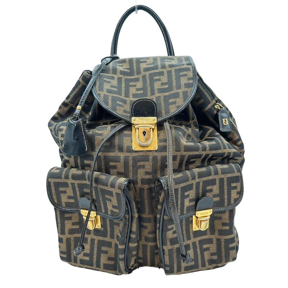 FENDI Backpack canvas canvas Khaki black Zucca Women Used