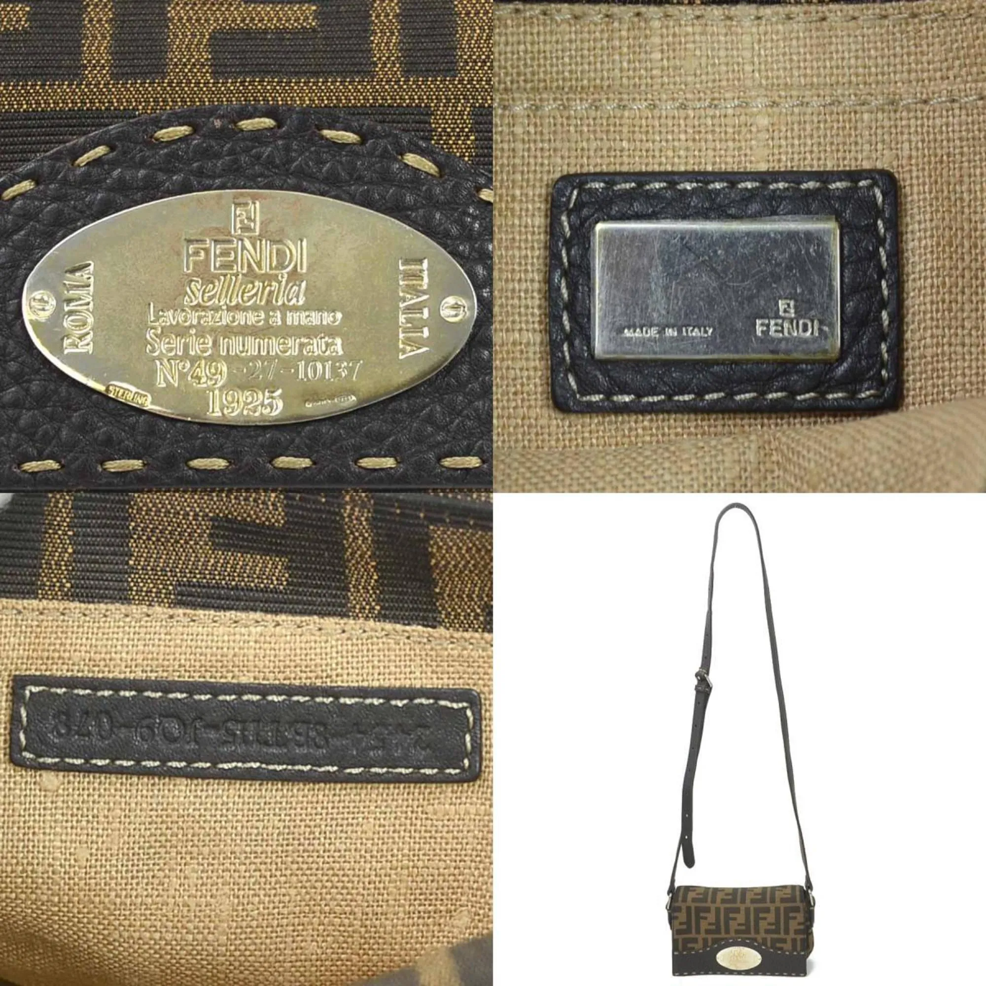 Fendi Crossbody Shoulder Bag Zucca Selleria Canvas/Leather Brown Silver Women's