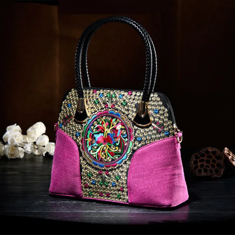 Floral Embroideried Canvas Tote For Women Vintage Crossbody Handbag