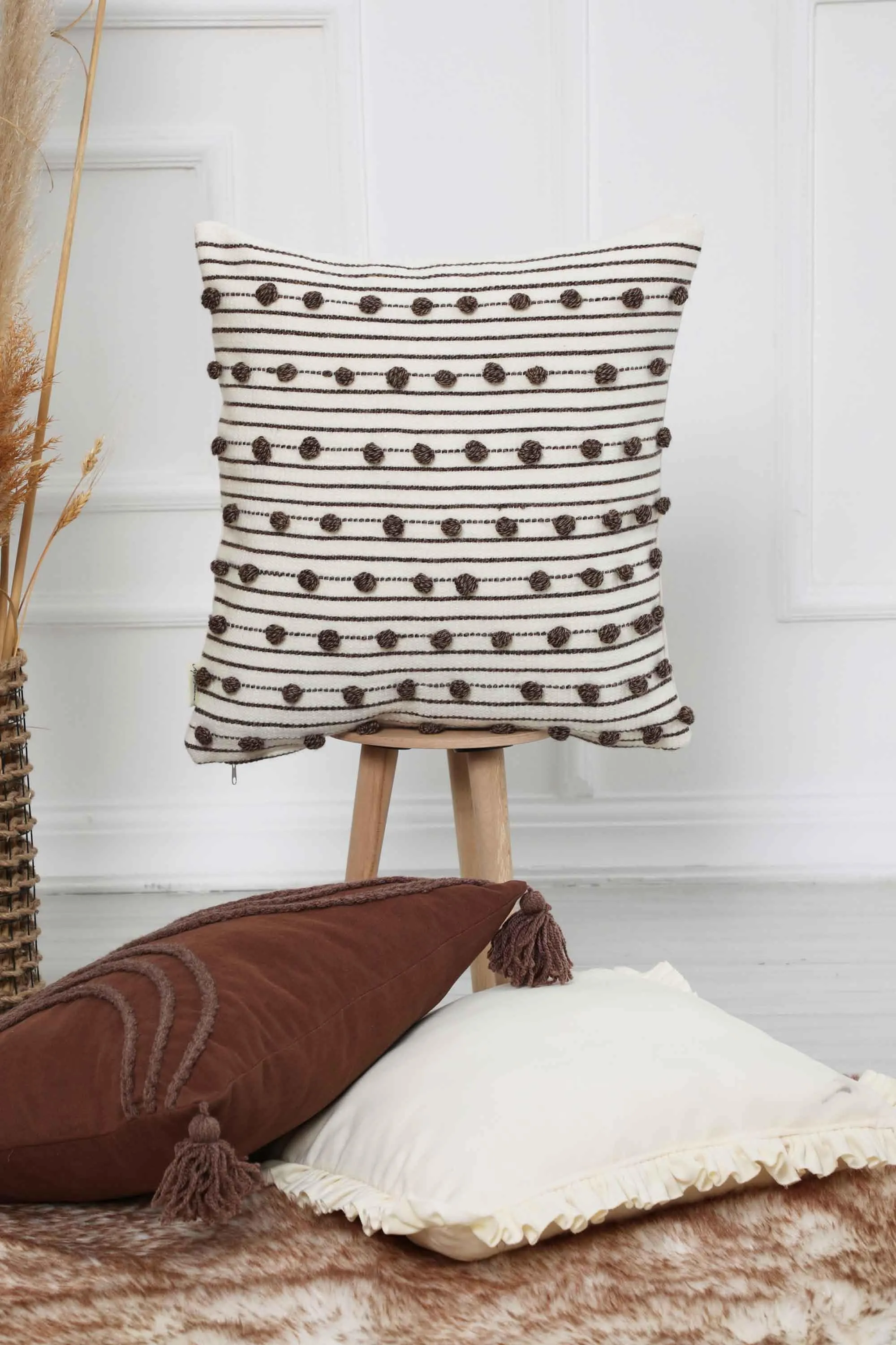 Hand Knotted Decorative Wool Throw Pillow Cover Traditional Anatolian Hand Loom Woven Handcrafted  45x45 cm Cushion Cover,K-234