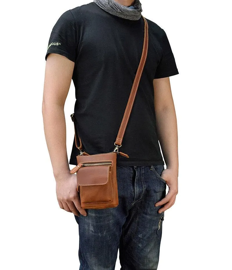 Handcrafted Men Full-grain leather bag, crossbody purse, waist belt bag, travel zipper pouch, Adjustable Leather Fanny Pack, Minimalist Bag