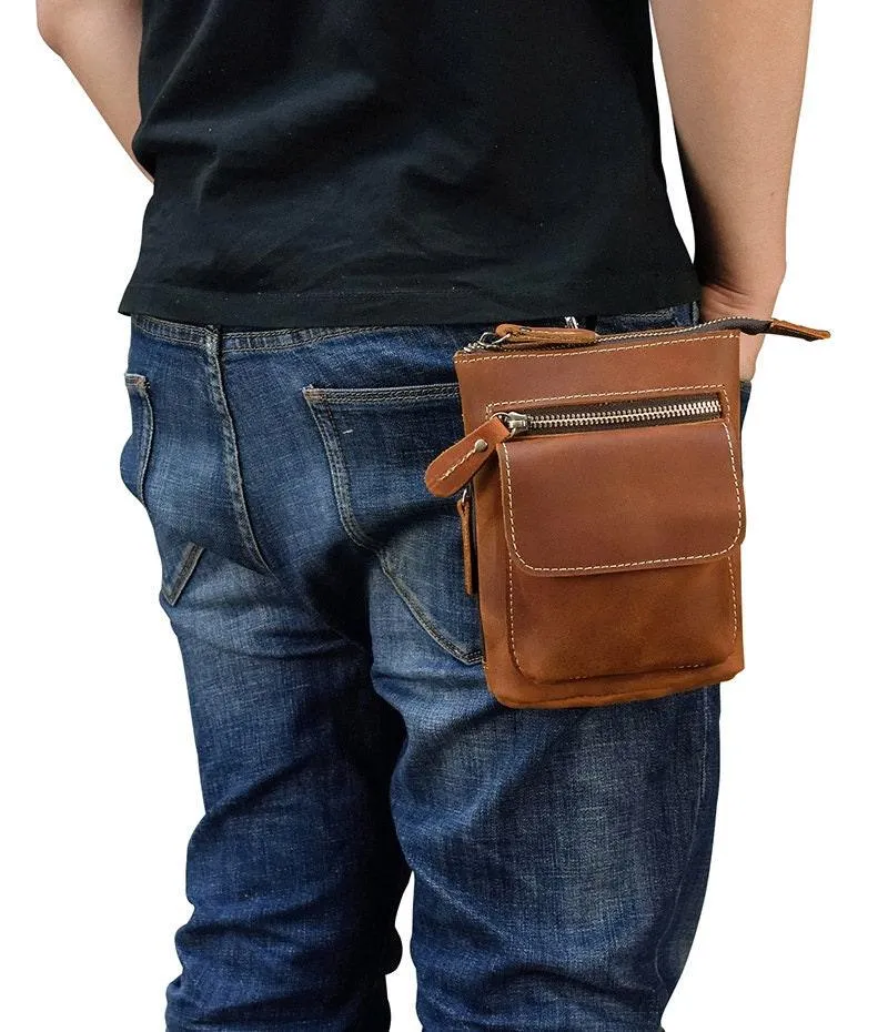 Handcrafted Men Full-grain leather bag, crossbody purse, waist belt bag, travel zipper pouch, Adjustable Leather Fanny Pack, Minimalist Bag