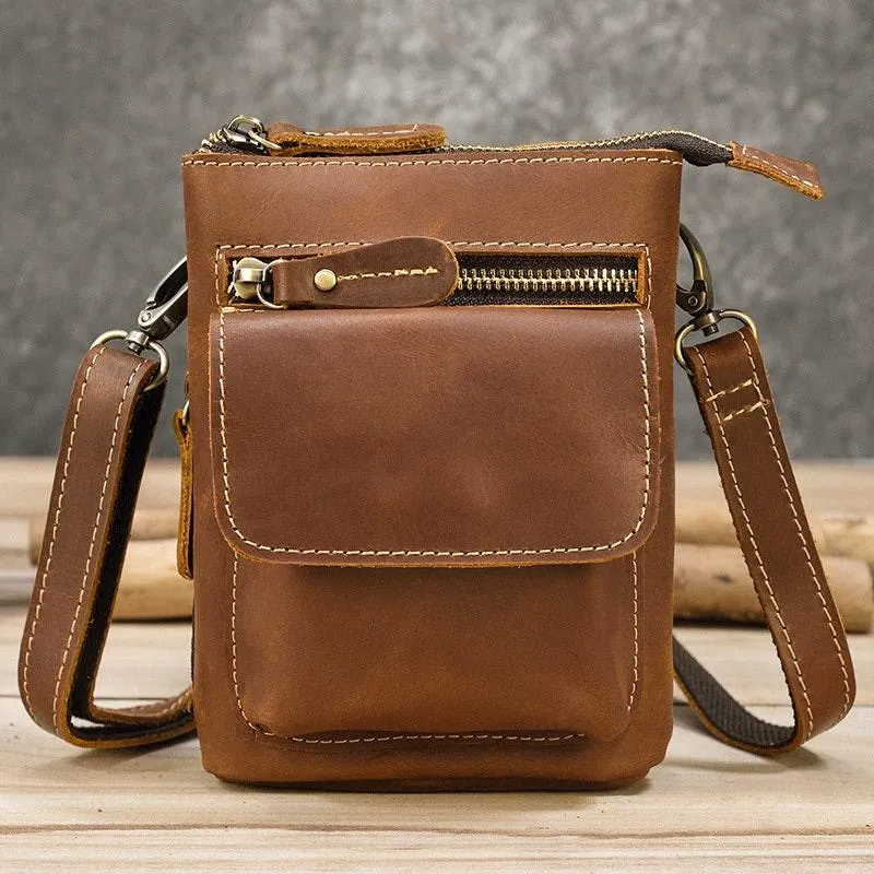 Handcrafted Men Full-grain leather bag, crossbody purse, waist belt bag, travel zipper pouch, Adjustable Leather Fanny Pack, Minimalist Bag