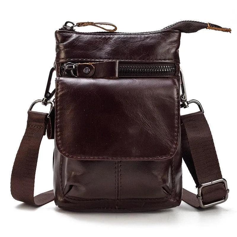 Handcrafted Men Full-grain leather bag, crossbody purse, waist belt bag, travel zipper pouch, Adjustable Leather Fanny Pack, Minimalist Bag