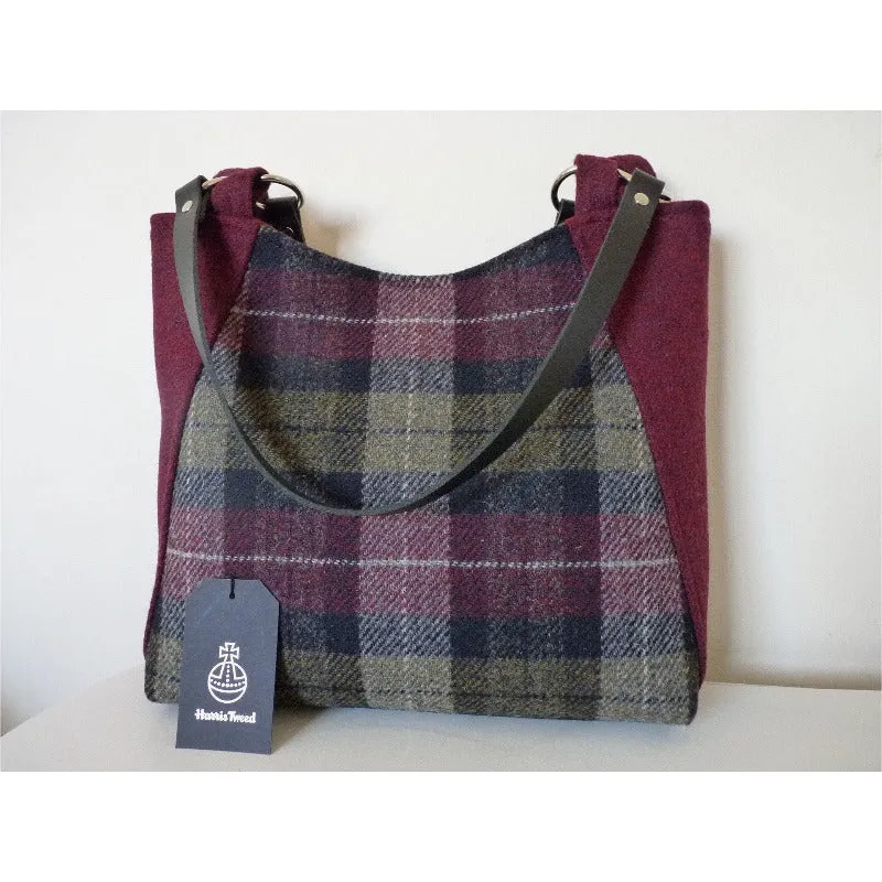 Harris Tweed Bag - Embsay Tote Bag -  Burgundy & Green