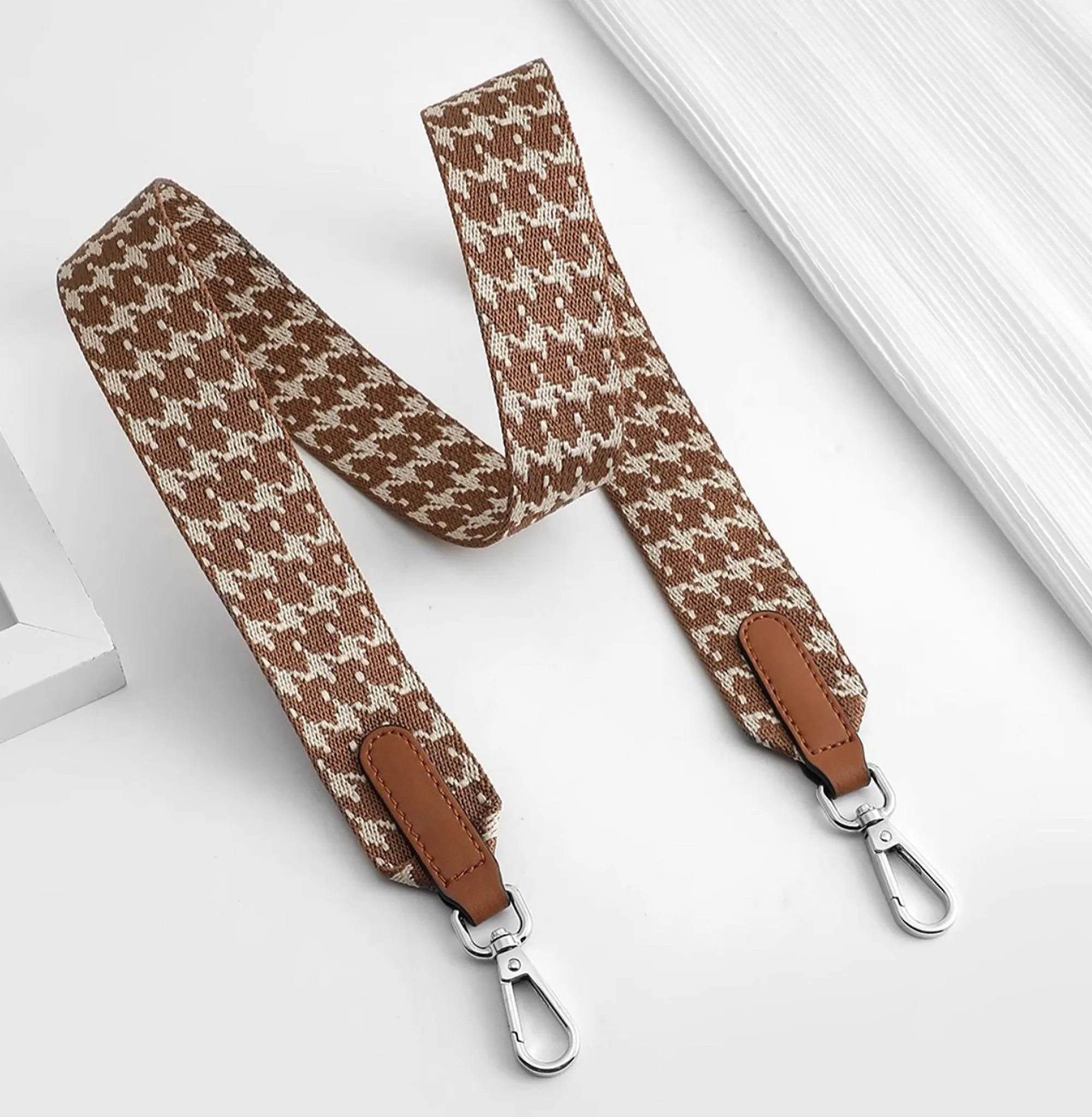Houndstooth Pattern Canvas Shoulder Strap, 3.7cm Bag Replacement Strap, Shoulder and Crossbody Bag Strap