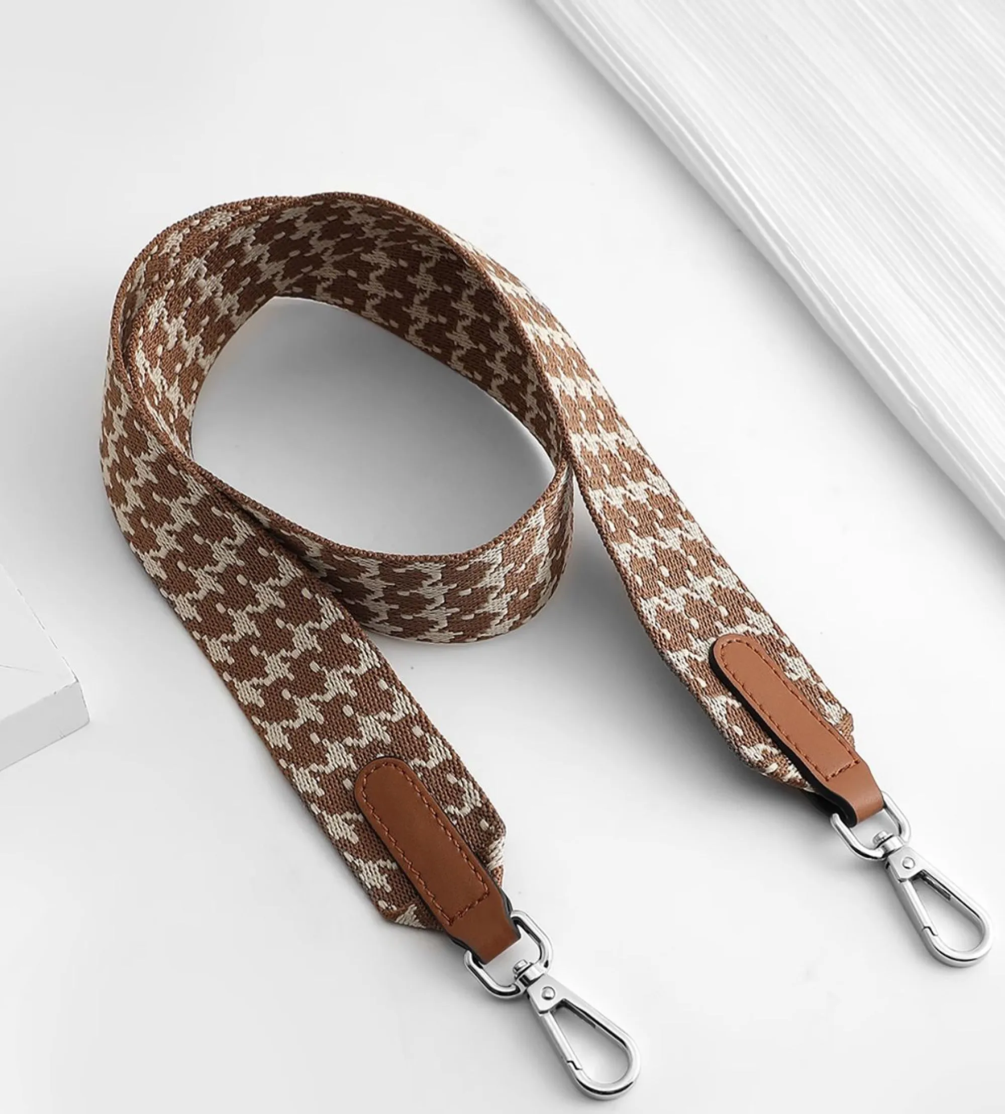 Houndstooth Pattern Canvas Shoulder Strap, 3.7cm Bag Replacement Strap, Shoulder and Crossbody Bag Strap