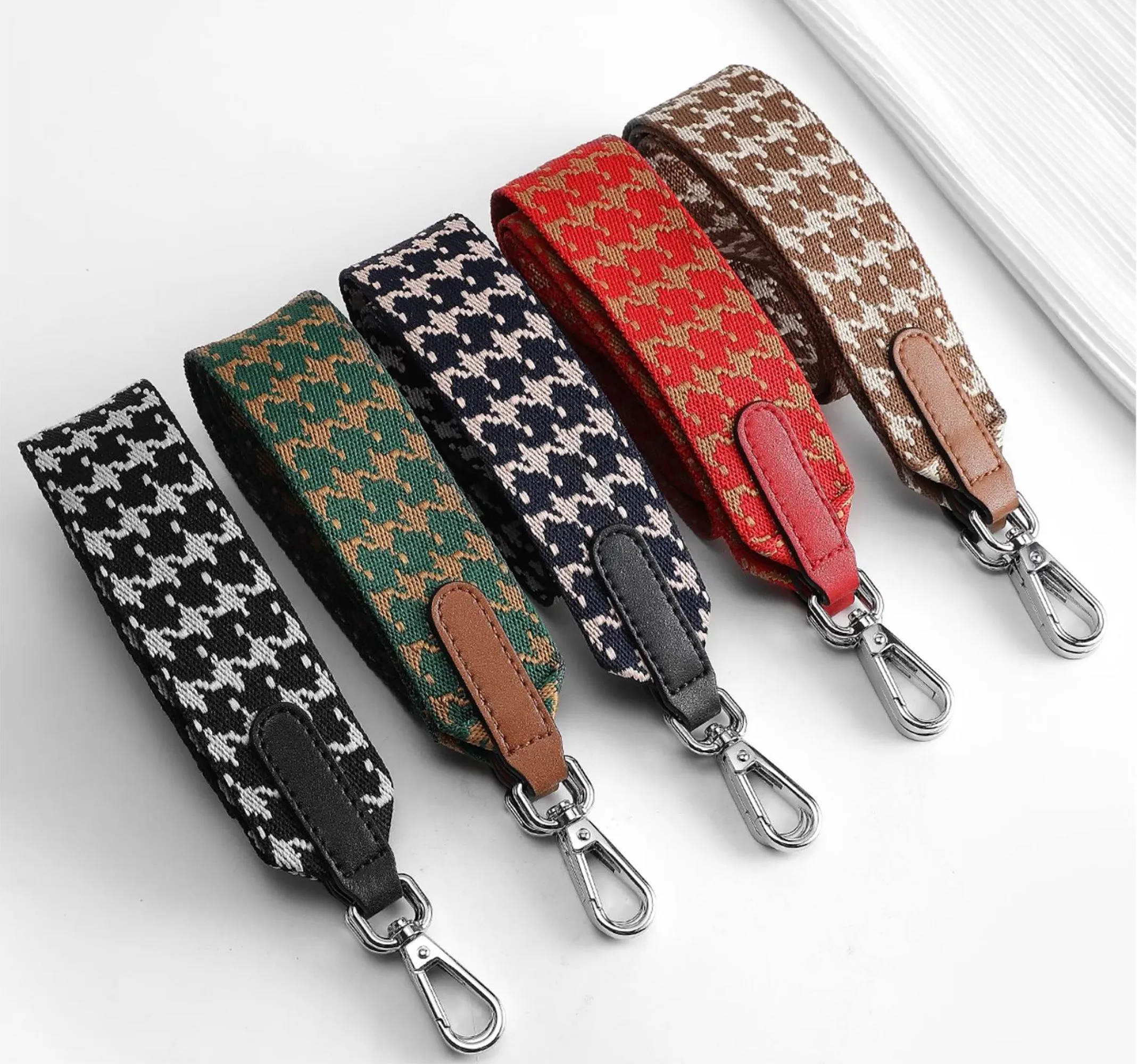 Houndstooth Pattern Canvas Shoulder Strap, 3.7cm Bag Replacement Strap, Shoulder and Crossbody Bag Strap