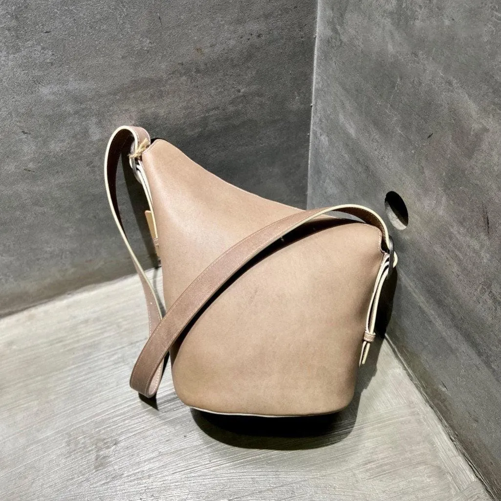 Italian Top Grain Leather Bucket Bag,  Handcrafted High-End Genuine Leather Shoulder Purse, Women Bucket Crossbody, Tan, Green, Coffee, Red