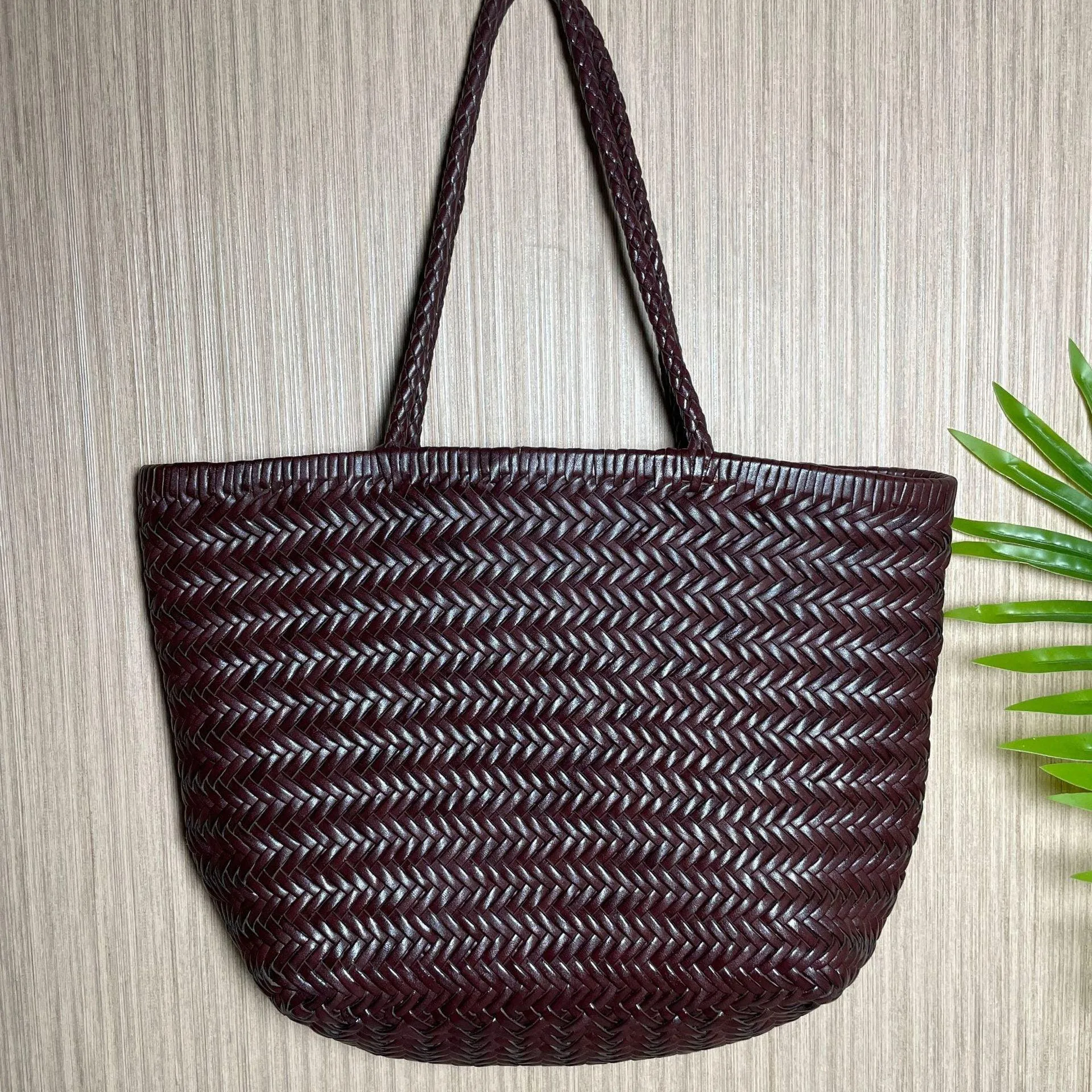 Italy Full Grain Leather Soft Woven Triple Jump Bamboo Style HandBag, Handcrafted Ladies Bag, Basket Bag, Coffee, Black, Brown