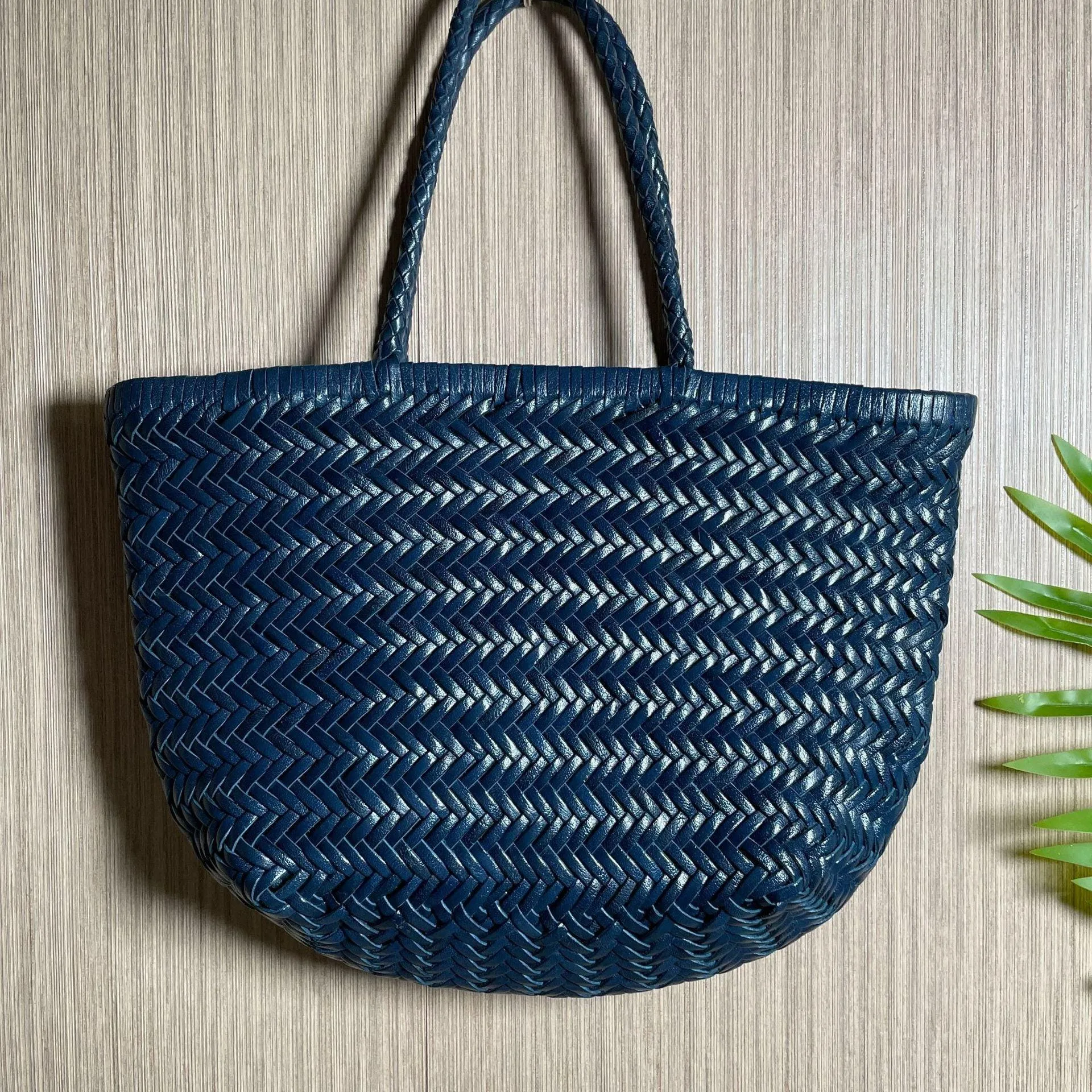 Italy Full Grain Leather Soft Woven Triple Jump Bamboo Style HandBag, Handcrafted Ladies Bag, Basket Bag, Coffee, Black, Brown