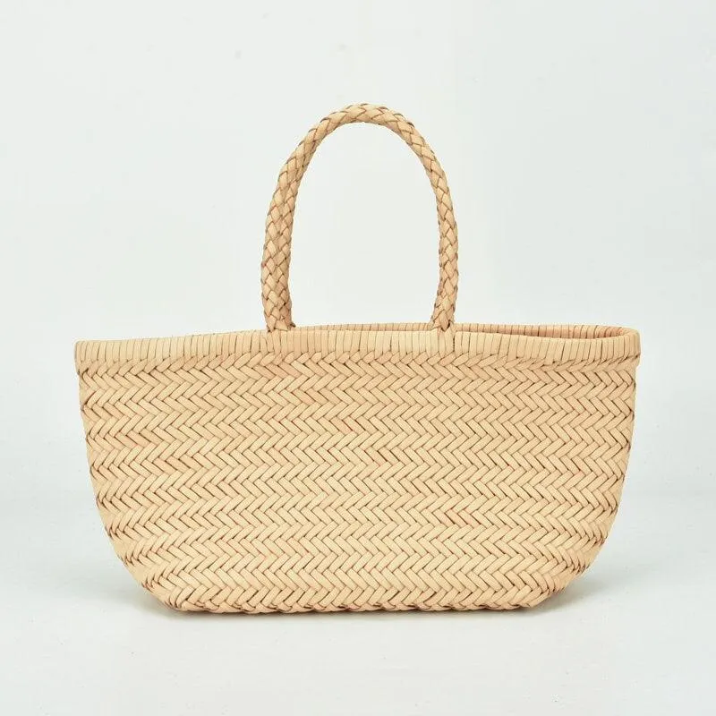 Italy Full Grain Leather Soft Woven Triple Jump Bamboo Style HandBag, Handcrafted Ladies Bag, Basket Bag, Coffee, Black, Brown