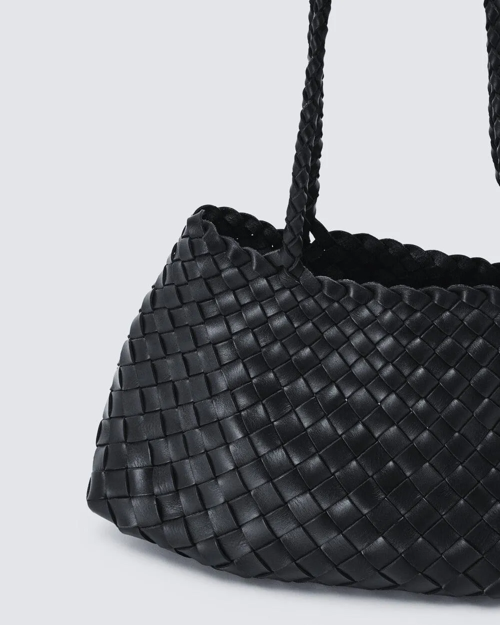Italy Leather Woven Bag Hobo Trapezoidal Shoulder Bag (Long Handle) | New Style Summer Beach Bag Full Grain Leather Triple Jump Bamboo HandBag, Handcrafted Basket Bag