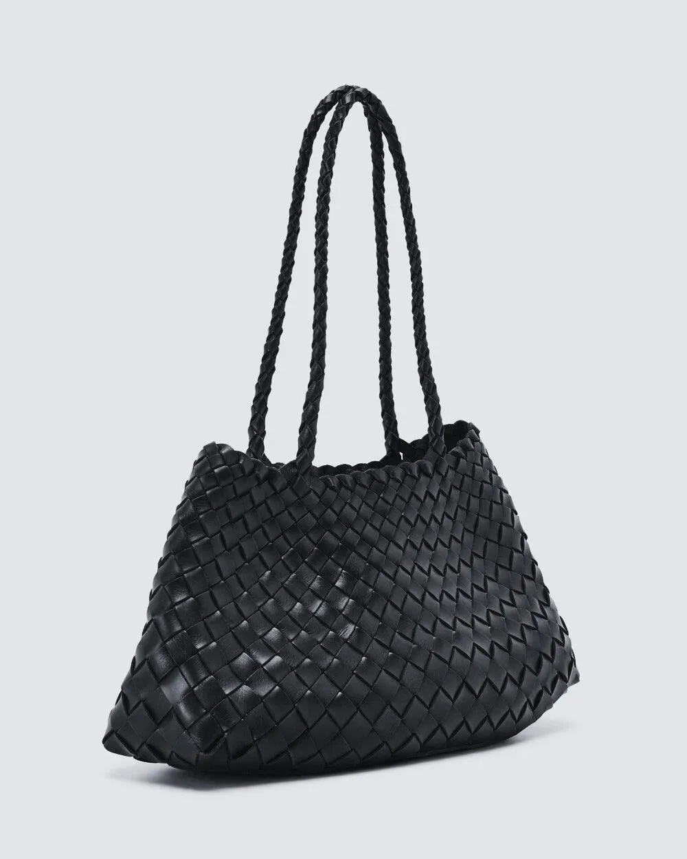 Italy Leather Woven Bag Hobo Trapezoidal Shoulder Bag (Long Handle) | New Style Summer Beach Bag Full Grain Leather Triple Jump Bamboo HandBag, Handcrafted Basket Bag
