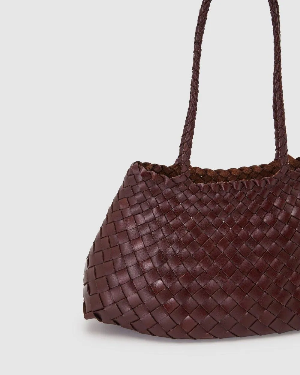 Italy Leather Woven Bag Hobo Trapezoidal Shoulder Bag (Long Handle) | New Style Summer Beach Bag Full Grain Leather Triple Jump Bamboo HandBag, Handcrafted Basket Bag