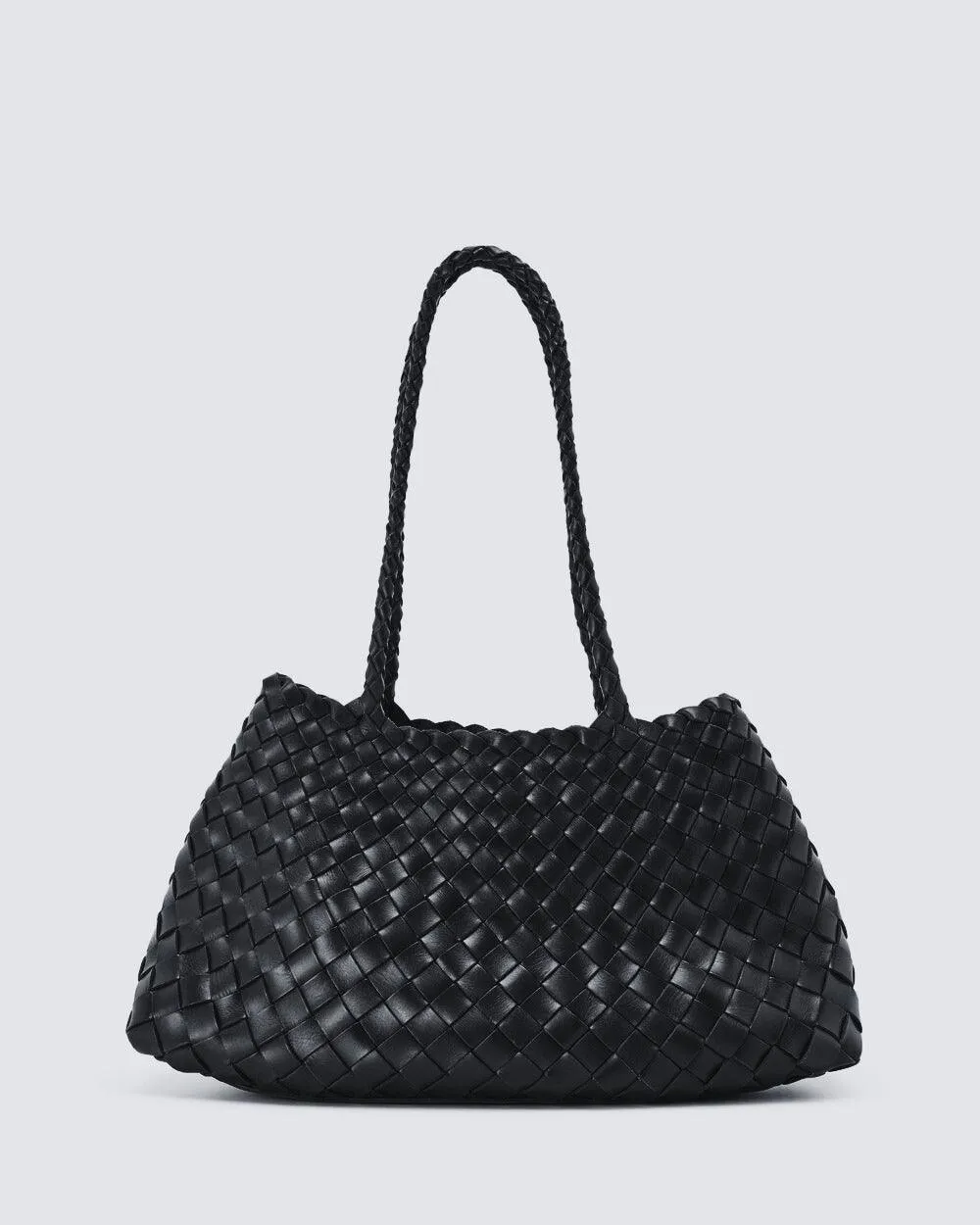 Italy Leather Woven Bag Hobo Trapezoidal Shoulder Bag (Long Handle) | New Style Summer Beach Bag Full Grain Leather Triple Jump Bamboo HandBag, Handcrafted Basket Bag