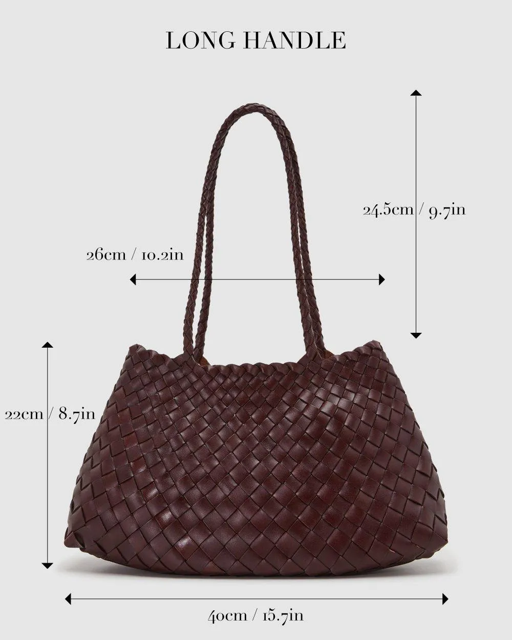 Italy Leather Woven Bag Hobo Trapezoidal Shoulder Bag (Long Handle) | New Style Summer Beach Bag Full Grain Leather Triple Jump Bamboo HandBag, Handcrafted Basket Bag