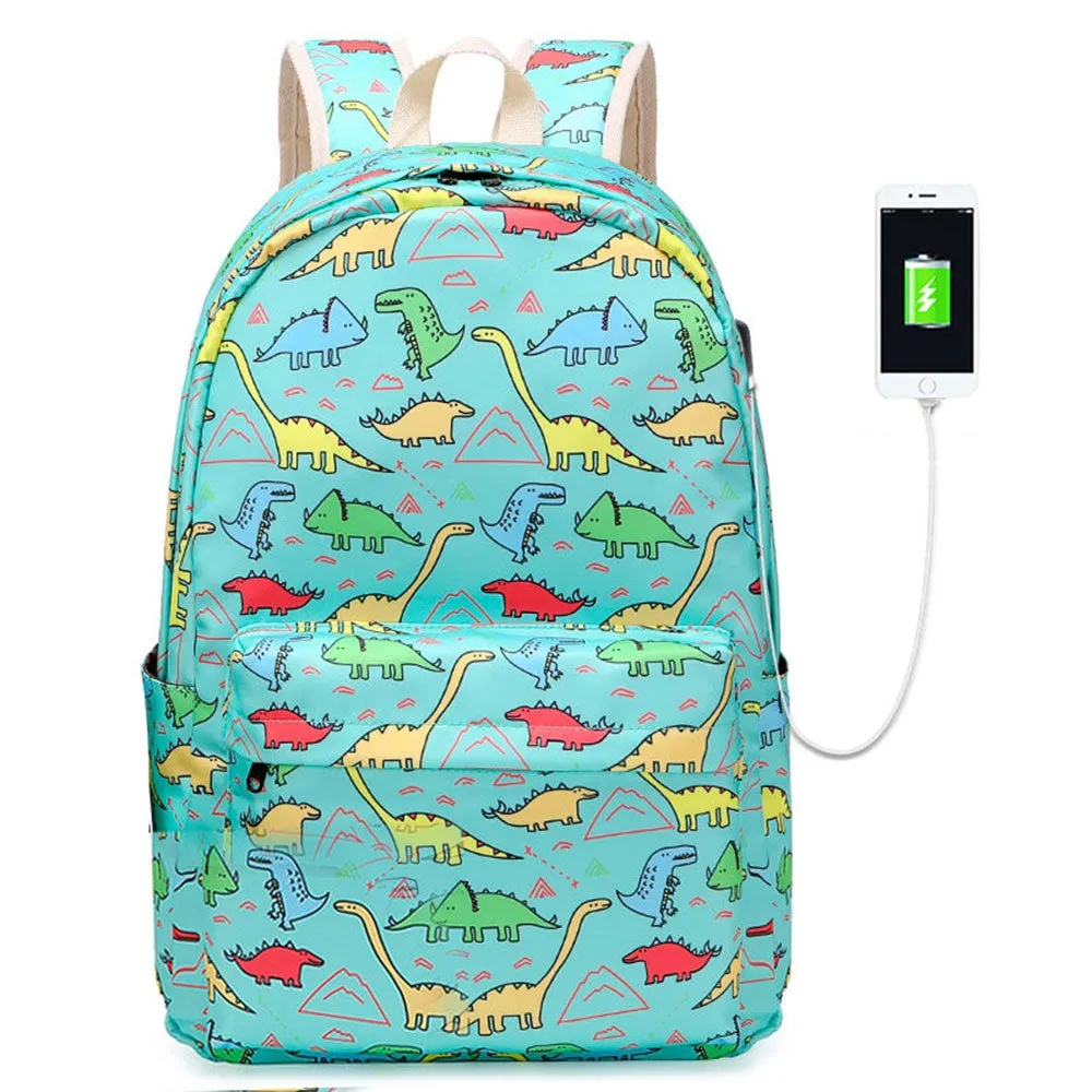 Kids Backpack With Lunch Box Dinosaur School Backpacks - Pink Black Green Book Bags For Boys Girls To School Essential 3 Pieces