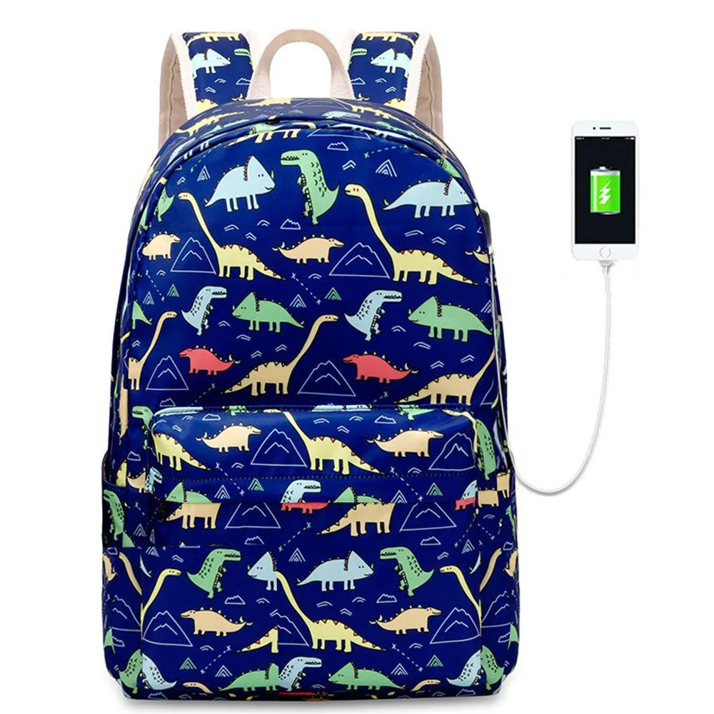 Kids Backpack With Lunch Box Dinosaur School Backpacks - Pink Black Green Book Bags For Boys Girls To School Essential 3 Pieces