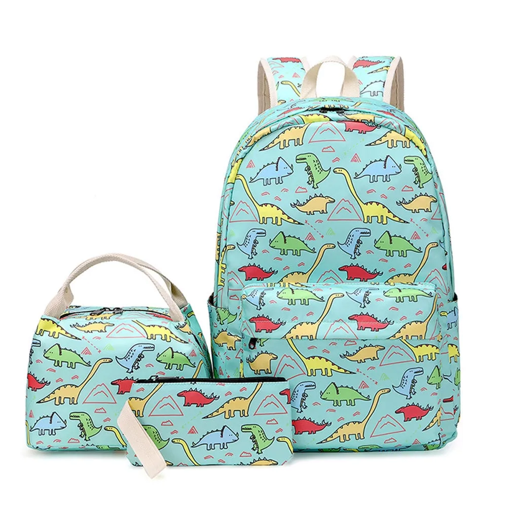 Kids Backpack With Lunch Box Dinosaur School Backpacks - Pink Black Green Book Bags For Boys Girls To School Essential 3 Pieces