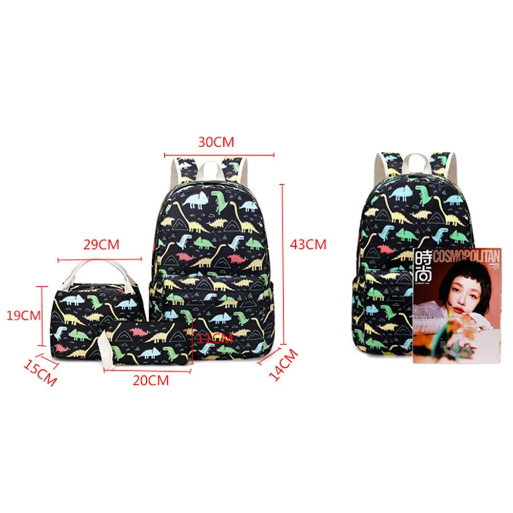 Kids Backpack With Lunch Box Dinosaur School Backpacks - Pink Black Green Book Bags For Boys Girls To School Essential 3 Pieces