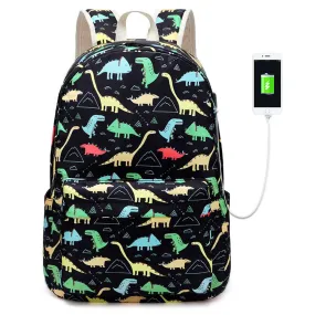 Kids Backpack With Lunch Box Dinosaur School Backpacks - Pink Black Green Book Bags For Boys Girls To School Essential 3 Pieces