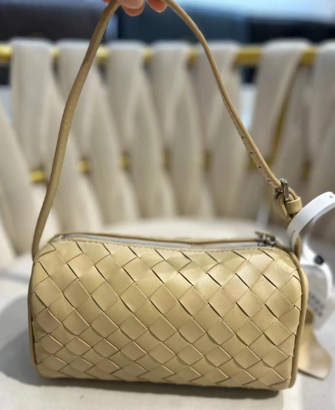 Lambskin Leather Woven Boston Bag, Mini Designer Bag, Leather Box Shoulder Bag, Classic Leather Handbag, Minimalist Genuine Leather Crossbody Purse