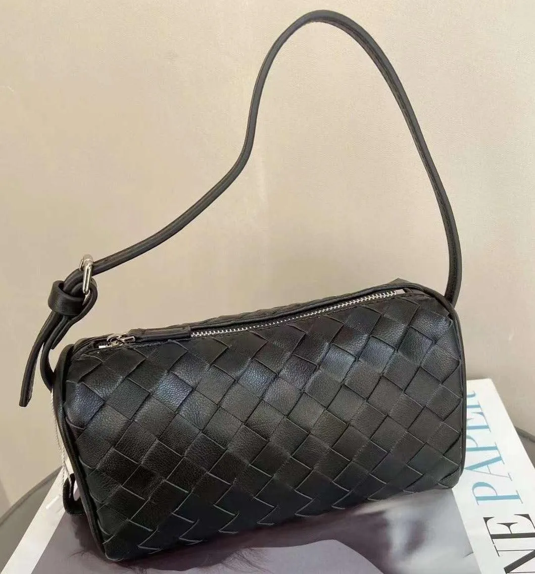 Lambskin Leather Woven Boston Bag, Mini Designer Bag, Leather Box Shoulder Bag, Classic Leather Handbag, Minimalist Genuine Leather Crossbody Purse
