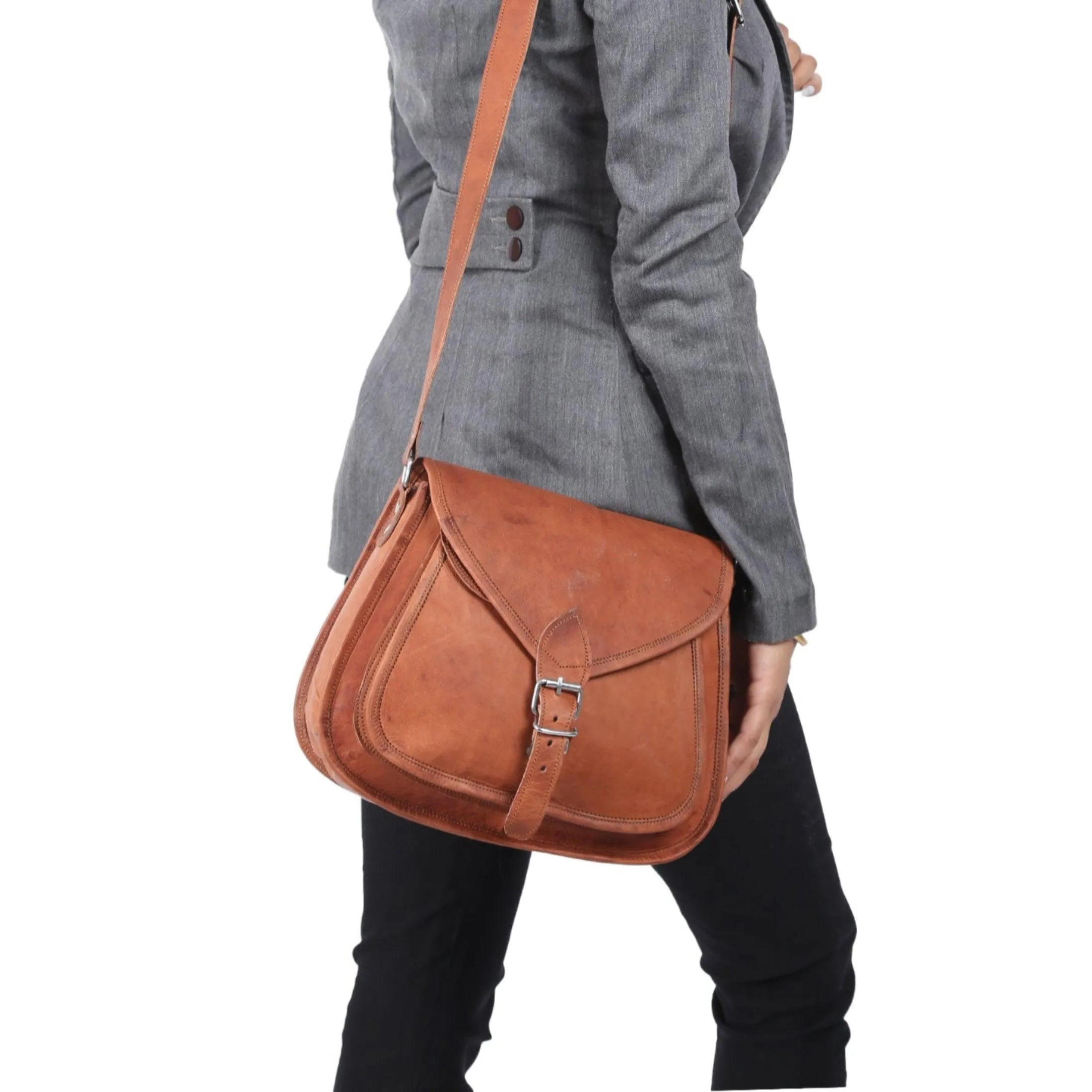 Leather Purse Women Shoulder Bag Crossbody Satchel Ladies Tote Travel Purse by Komal's Passion Leather (12 Inch)
