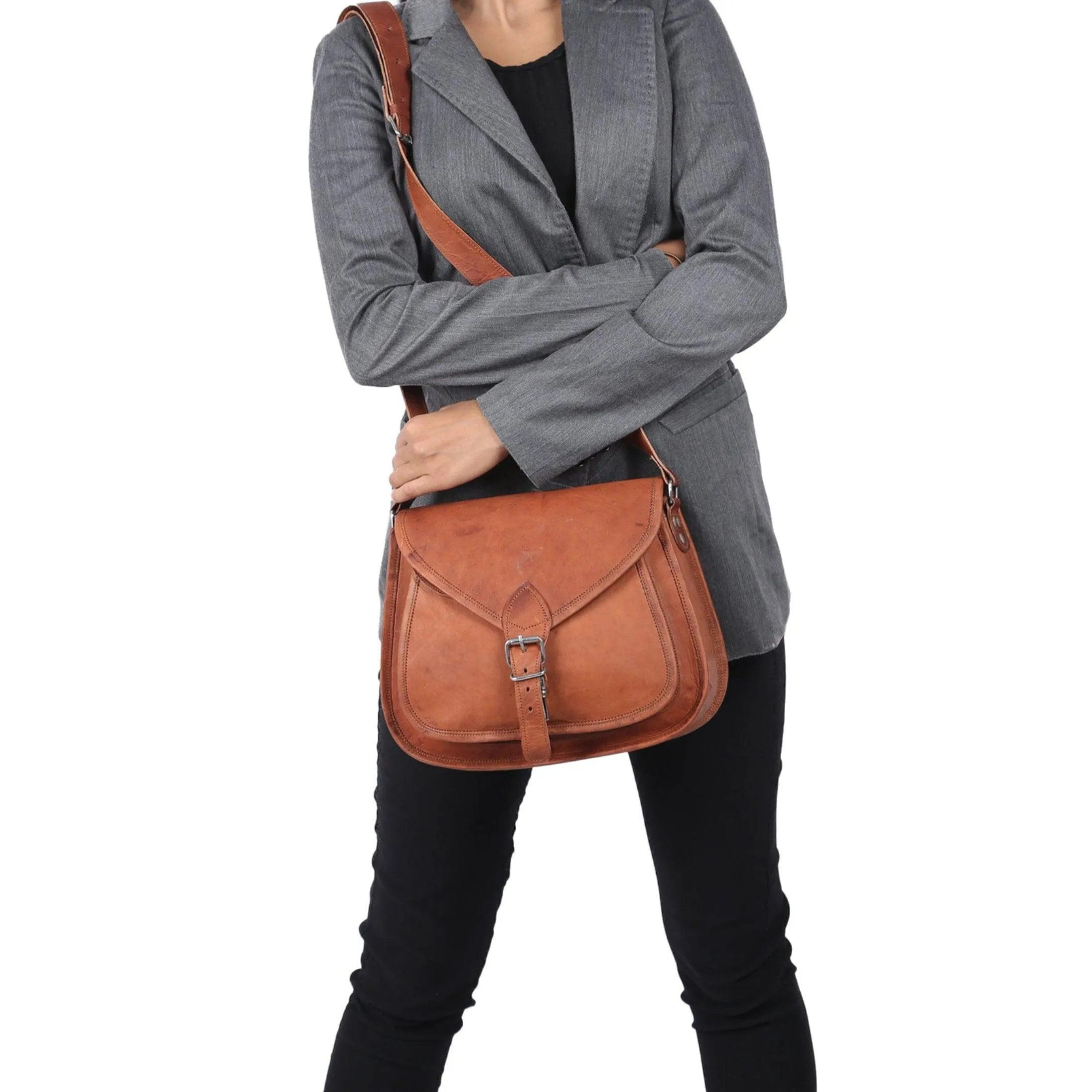 Leather Purse Women Shoulder Bag Crossbody Satchel Ladies Tote Travel Purse by Komal's Passion Leather (12 Inch)