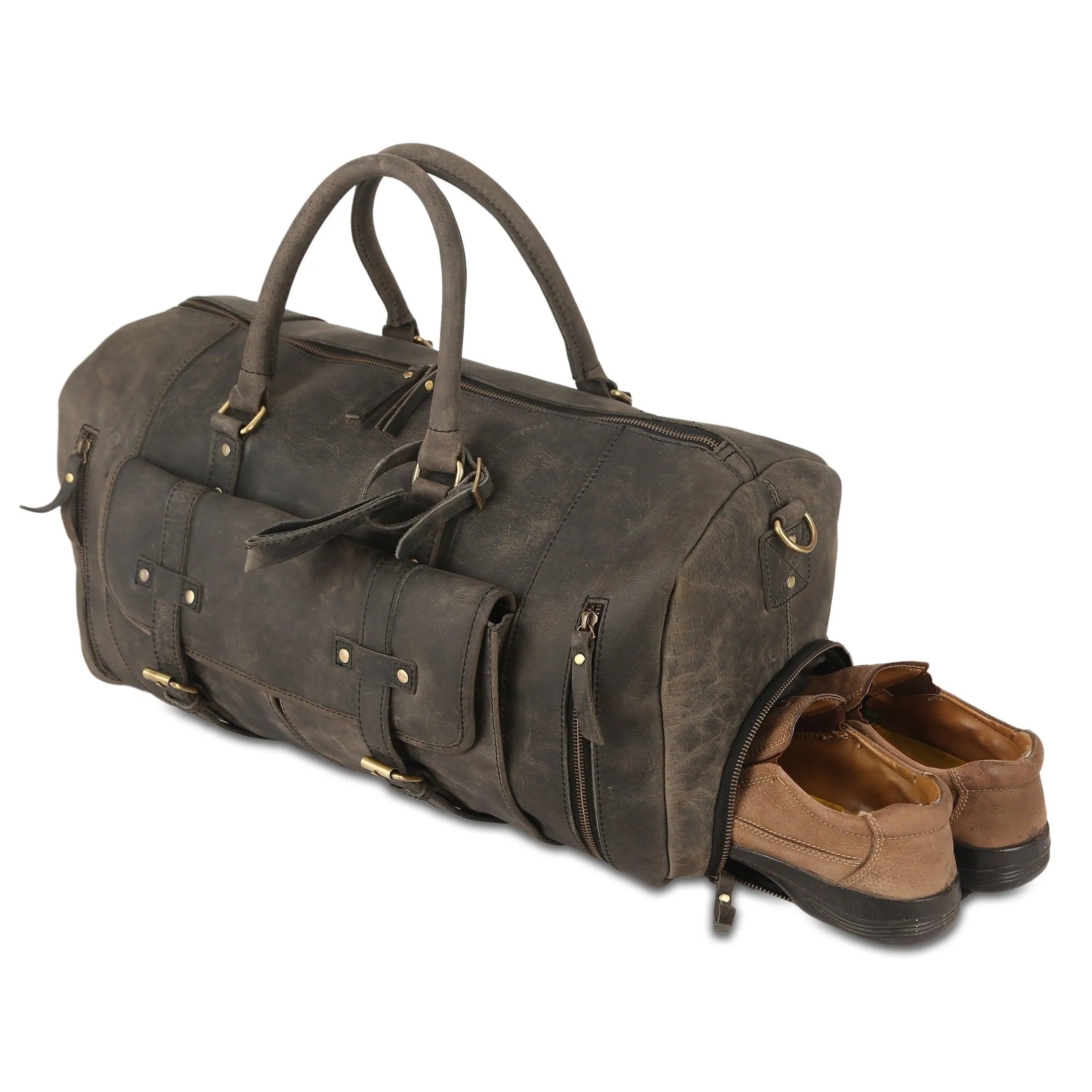 Leather Travel 20 Inch Duffel Bags for Men and Women Full Grain Leather Overnight Weekend Leather Bags Sports Gym Duffle