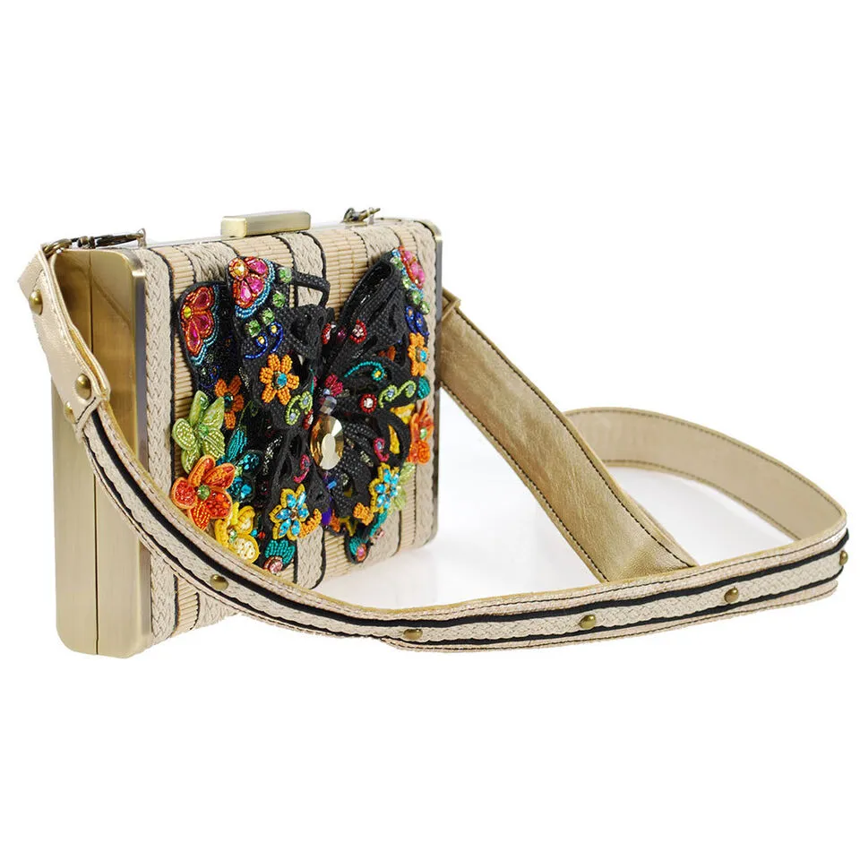 Mary Frances Butterfly Fantasy White Bag Black Flowers Handbag Floral Purse New