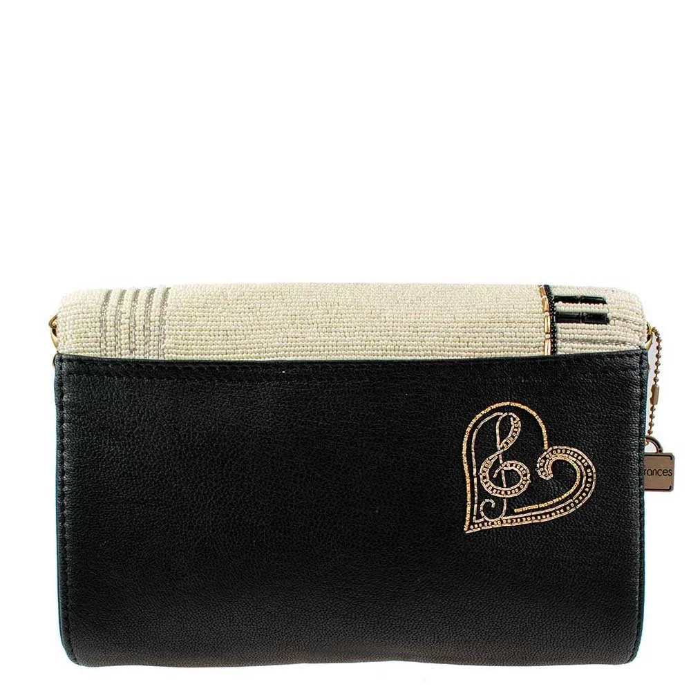 Mary Frances Play for Me Beaded Crossbody Clutch Music Instruments Handbag Ivory