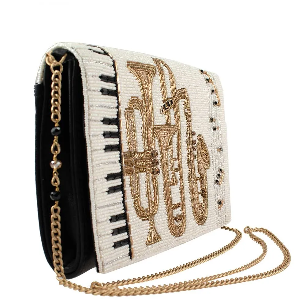 Mary Frances Play for Me Beaded Crossbody Clutch Music Instruments Handbag Ivory