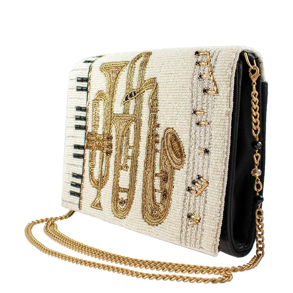 Mary Frances Play for Me Beaded Crossbody Clutch Music Instruments Handbag Ivory