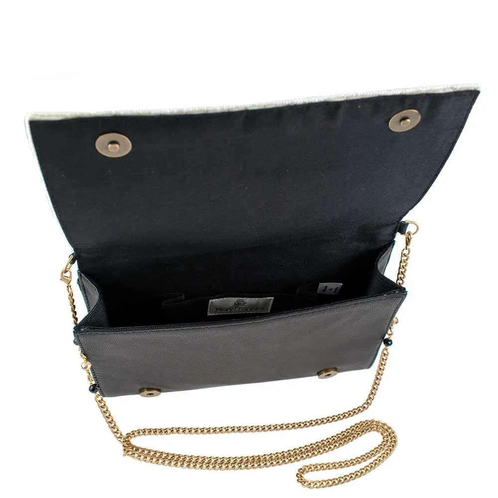 Mary Frances Play for Me Beaded Crossbody Clutch Music Instruments Handbag Ivory