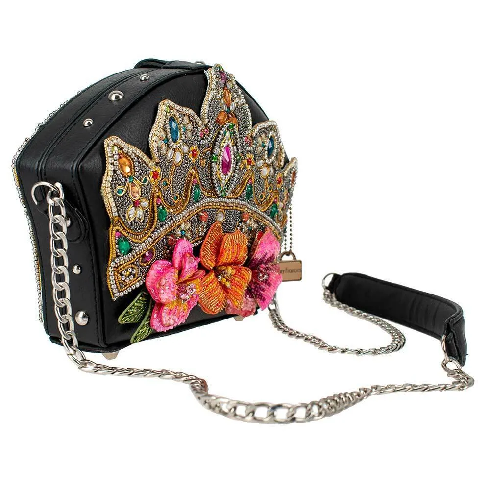 Mary Frances Princess Crossbody Crown Black Flower Jewelry Handbag NEW