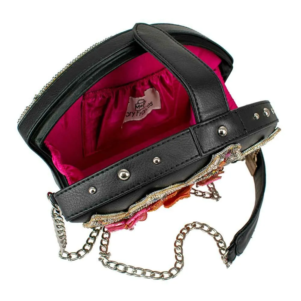 Mary Frances Princess Crossbody Crown Black Flower Jewelry Handbag NEW