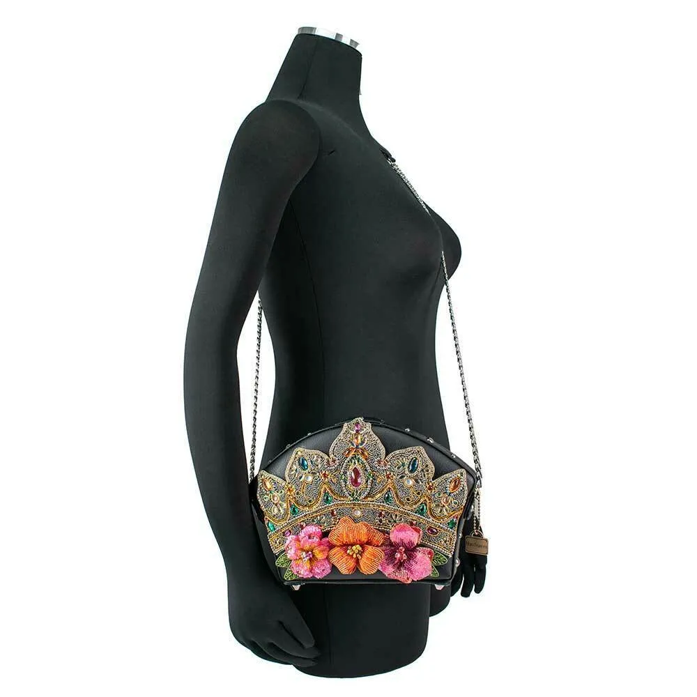 Mary Frances Princess Crossbody Crown Black Flower Jewelry Handbag NEW