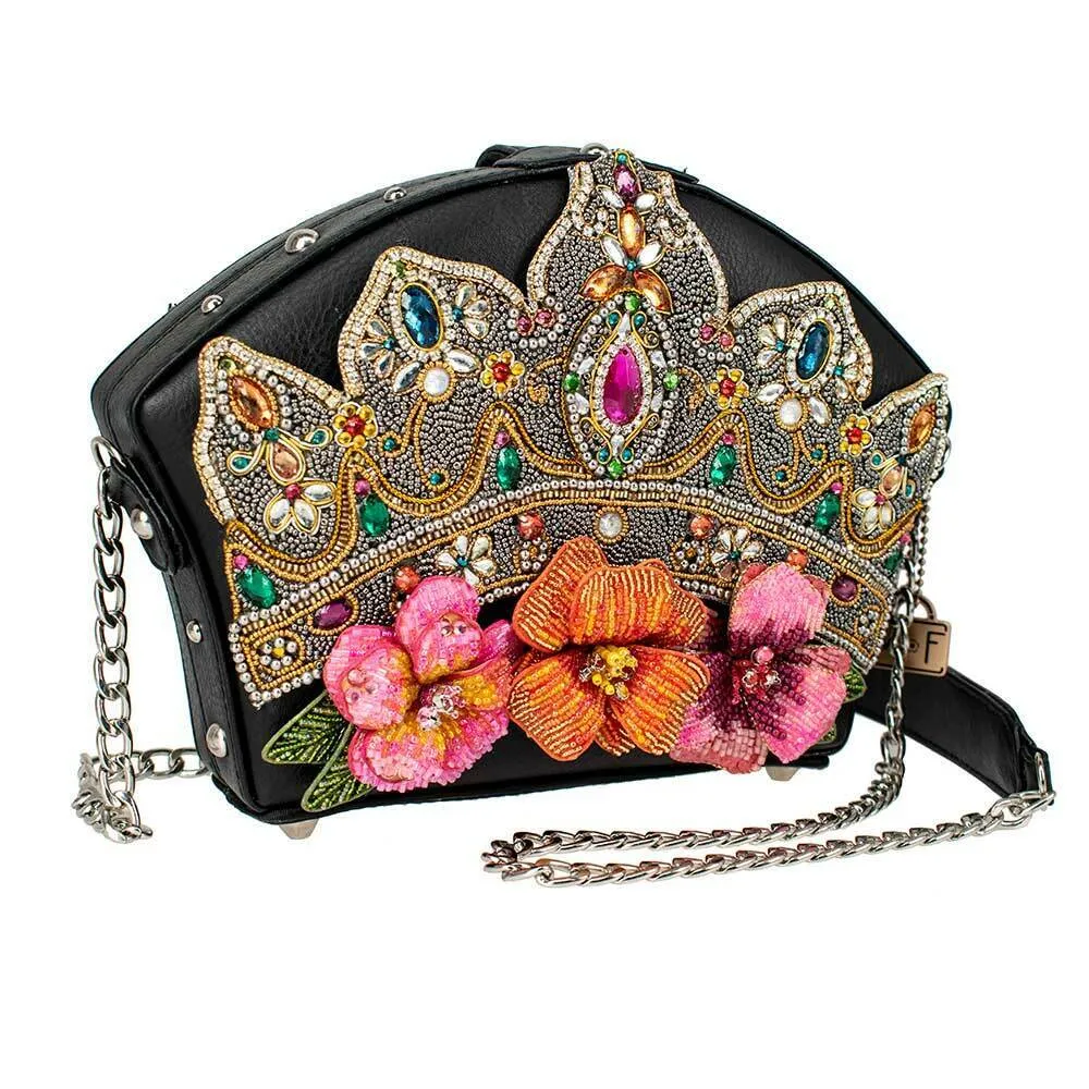 Mary Frances Princess Crossbody Crown Black Flower Jewelry Handbag NEW