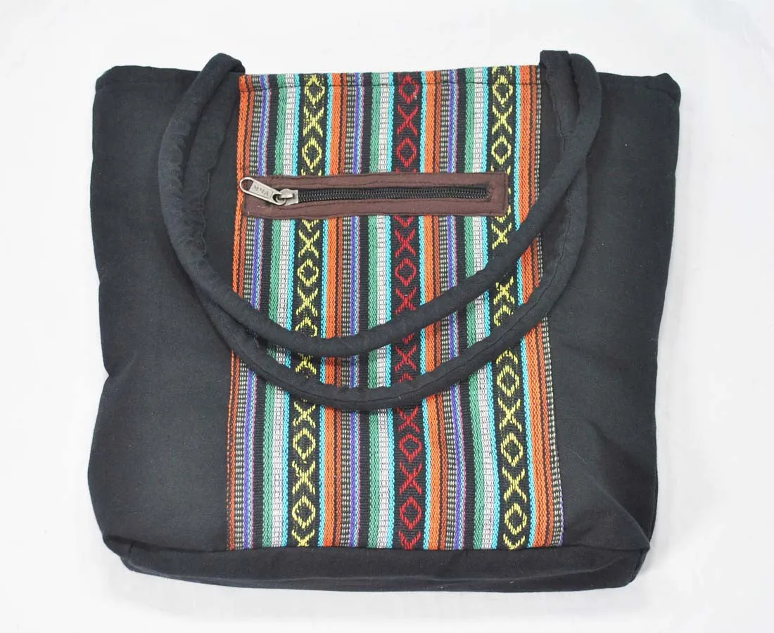 Mato Tote Bag Canvas Handbag Woven Pattern Black