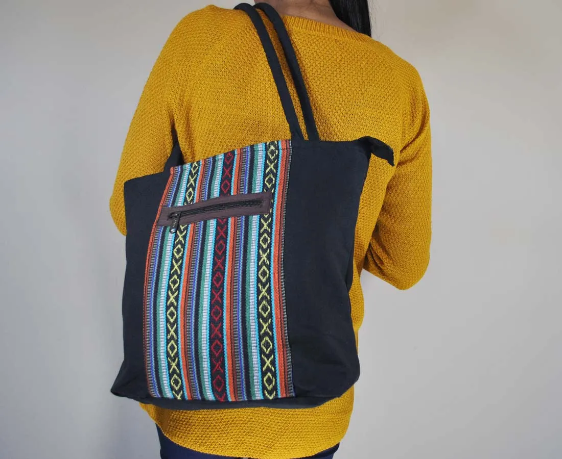 Mato Tote Bag Canvas Handbag Woven Pattern Black