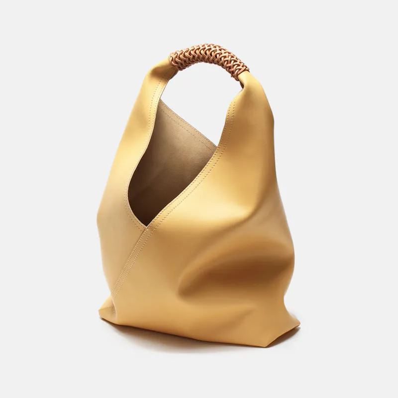 MINIMALIST BUCKET BAG | Genuine Leather | Woven Handle | Fashion Tote Bag | Women Handbag | Birthday Gift | Christmas Gift | Gift for Her