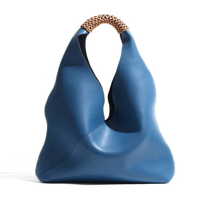 MINIMALIST BUCKET BAG | Genuine Leather | Woven Handle | Fashion Tote Bag | Women Handbag | Birthday Gift | Christmas Gift | Gift for Her