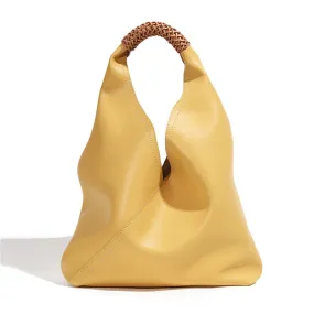 MINIMALIST BUCKET BAG | Genuine Leather | Woven Handle | Fashion Tote Bag | Women Handbag | Birthday Gift | Christmas Gift | Gift for Her