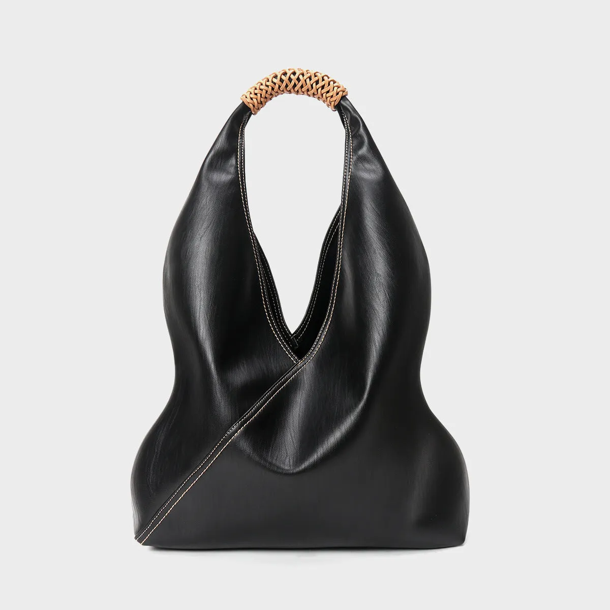 MINIMALIST BUCKET BAG | Genuine Leather | Woven Handle | Fashion Tote Bag | Women Handbag | Birthday Gift | Christmas Gift | Gift for Her