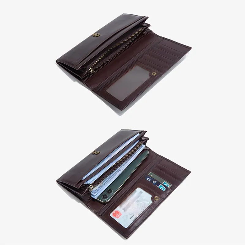 Minimalist Long Clutch For Men Plain Color Leather Money Clip