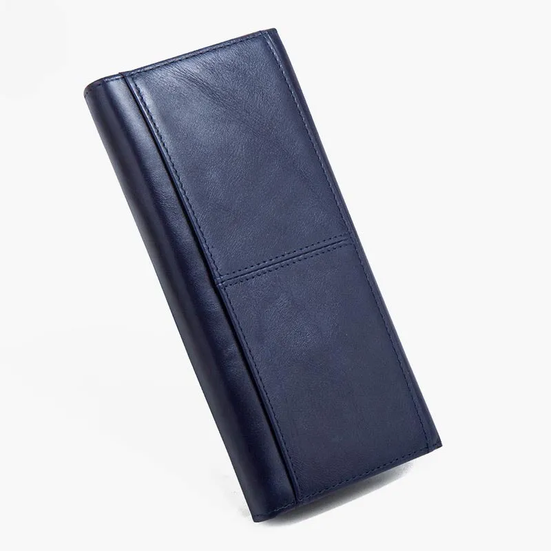 Minimalist Long Clutch For Men Plain Color Leather Money Clip